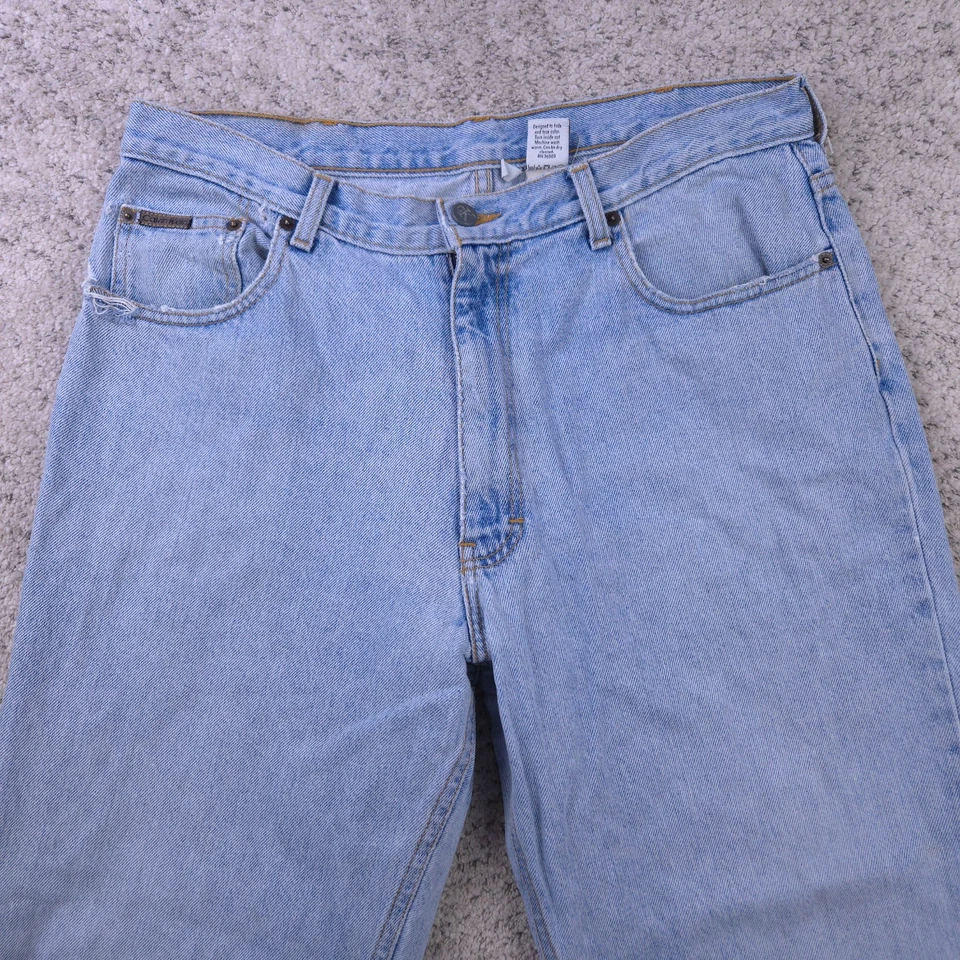 Jeans Vintage Calvin Klein Para Hombre 36 34x32 Ajuste Fácil Desteñido Azul Claro Hechos en EE. UU. Foto 3 de 4