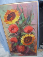 Oil painting, sunflower, signed, pastos top colours m72x36 cm
