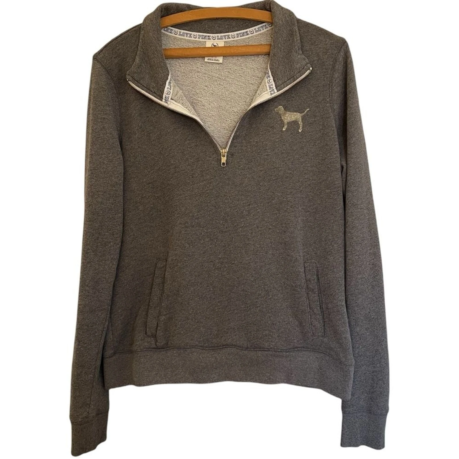 UNDERCOVER Y2K ROSA Victoria's Secret Grigio Felpa con Cappuccio Giacca Love Rosa Vintage Donna M