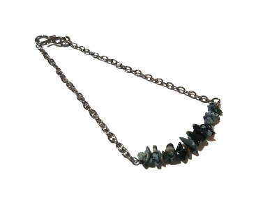 Black Obsidian Chip 4-6mm Chain Oxidized Plated Wire 7''Inch 1 Bracelet Natural