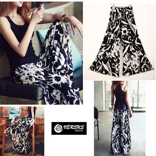 Pantaloni Larghi Donna Floreali Woman Wide Trousers Floral Print TRA025 |  eBay
