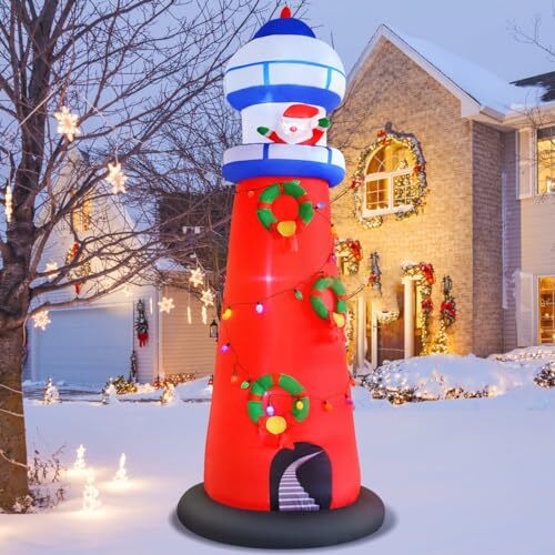 Christmas Inflatable Lighthouse Decorations, 10FT Giant Blow Up Beacon