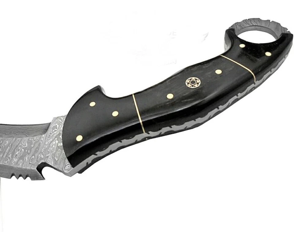 Cuchillo Ninja KARAMBIT Acero Damasco Personalizado Garra Hoja Fija Caza SUPERVIVENCIA Foto 2 de 2