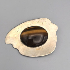 Vintage Alpaca Silver Western Belt Buckle Tigers Eye Stone Cowboys Cowgirl