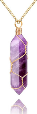 Amethyst Gemstones Hexagonal Pointed Reiki Chakra Healing Pendant Necklace Beads