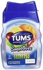 TUMS Smoothies Extra Strength Heartburn Relief 12 Count Assorted Fruit Flavor