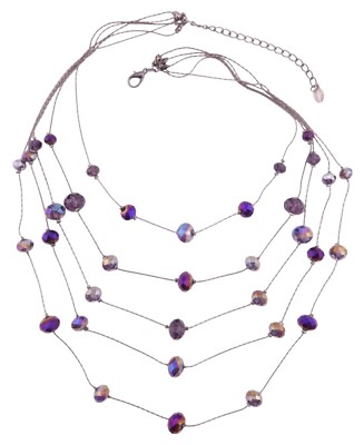 c.A.K.e. by Ali Khan Purple Crystal Mix Multi Layered Gunmetal Necklace NWOT