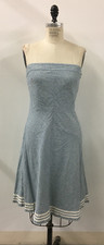 American Eagle Y2K Linen Stripe Blue Midi Dress Strapless Halter Excellent