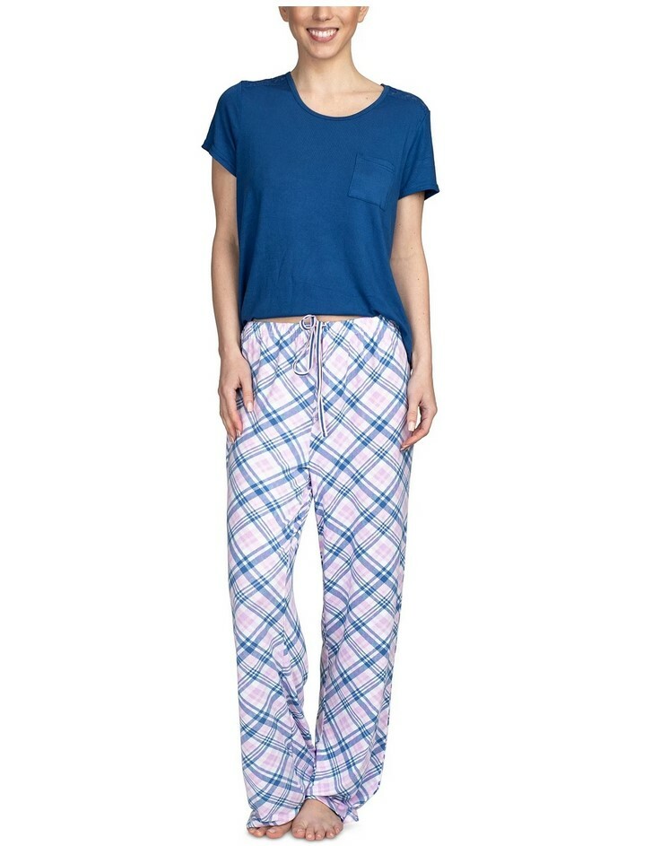 Hanes Comfort Sleep T-shirt Pants Pajama Set Blue Size S 7152