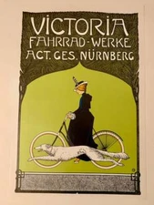 Fritz Rehm Poster for Victoria Bicycle Works, Art Nouveau Serigraph Print
