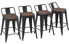 Metal Bar Stool  4PCS Low Back Counter Stools for Indoor/Outdoor Barstools Black