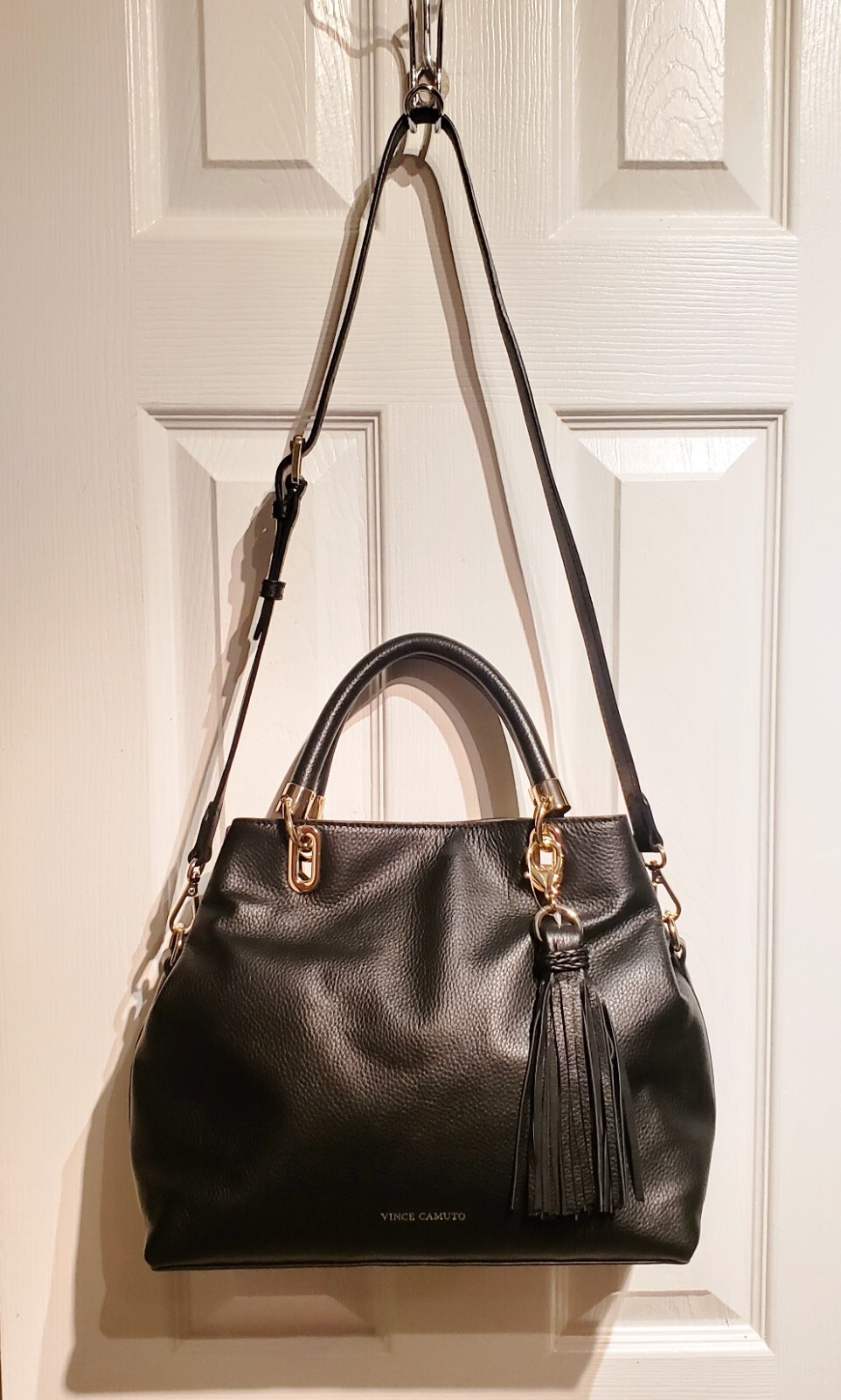 Vince Camuto ELVA Black Pebbled Leather Handbag Purse Satchel Shoulder ...