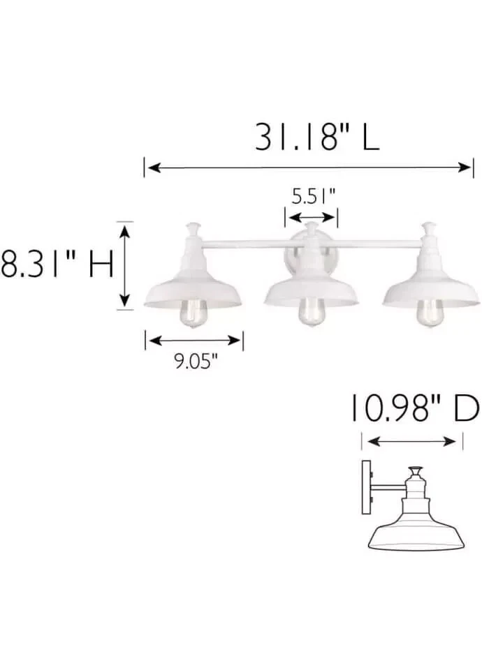 DISEÑO CASA ILUMINACIÓN KIMBALL 3 LUCES BLANCO GRANJA TOCADOR 31"W X 8.3"H 579656 Foto 4 de 4