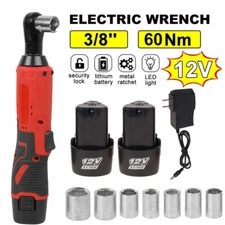 12V Electric Cordless Ratchet 3/8"Right Angle Wrench Impact Power Tool 2 Battery