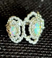 925 Sterling Silver 3 White Australian Fire Opal Inlay Ring size 7.5