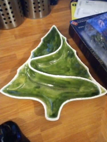 Vintage Atlantic Mold Ceramic Christmas Tree Snack Candy Nut Tray Platter 11.5" - Picture 1 of 7