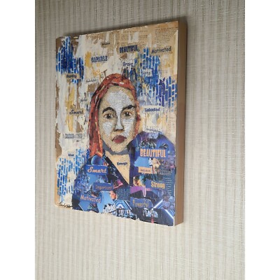 I Am Mixed Media Collage 16''x20'' Torn Paper Art On Cradled Wood Panel