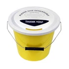 3 Charity Fundraising Money Collection Buckets with Lids, Labels & Ties - Yellow
