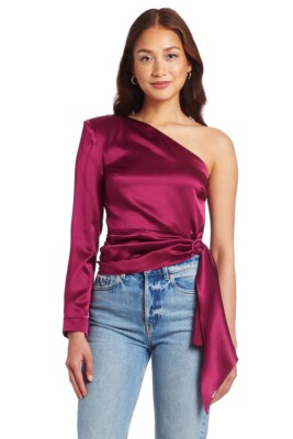 Amanda Uprichard Aubrianna Top Aubergine Purple Silk One Shoulder M NWOT $255