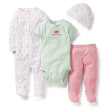 NWT Carter's Baby Girl 4- Piece Set Pink Fish Sleeper Bodysuit Pants 3 MOS