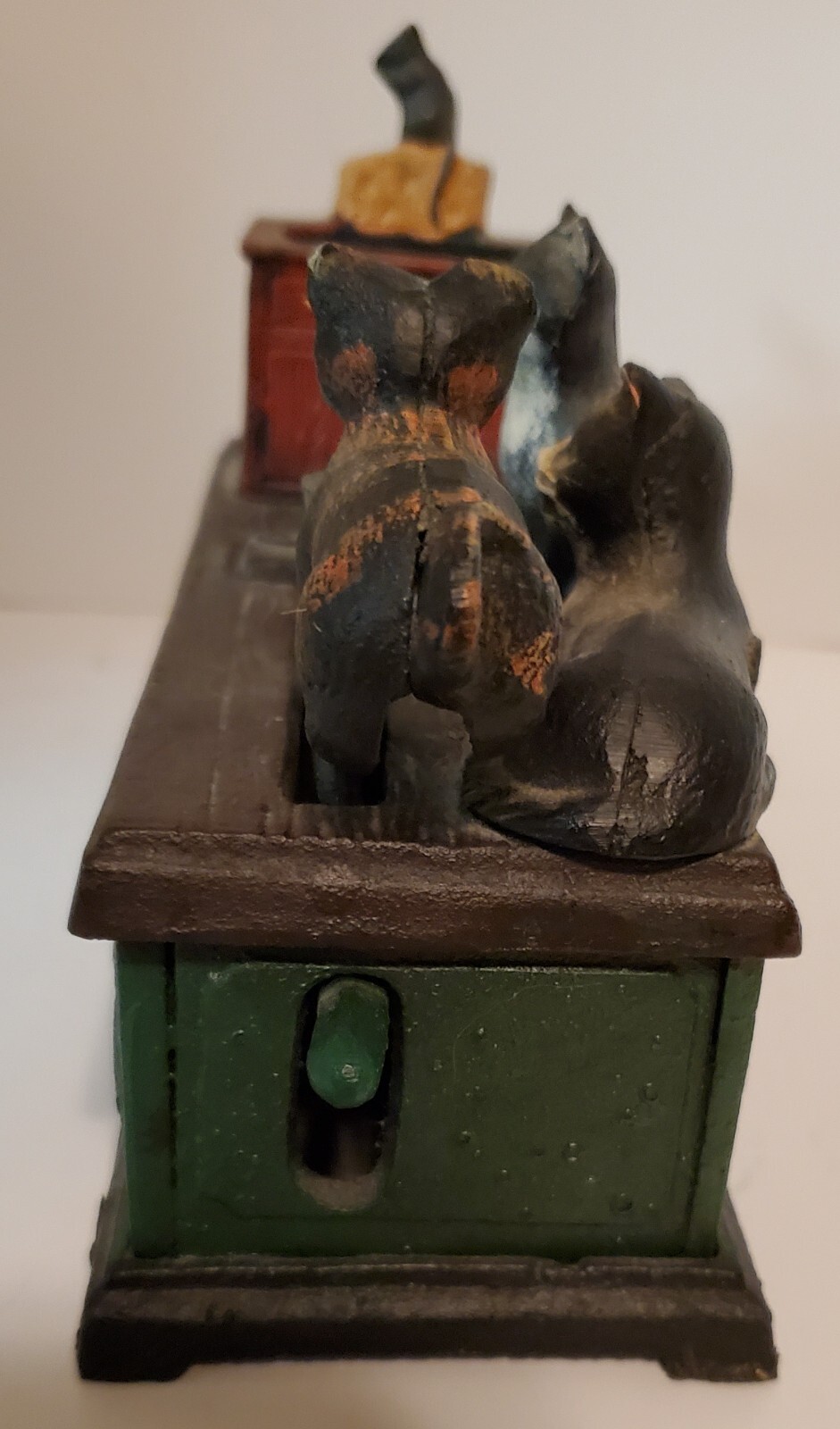 Reproduction Cast Iron three Cat and Mouse Bank/ works great! eBay