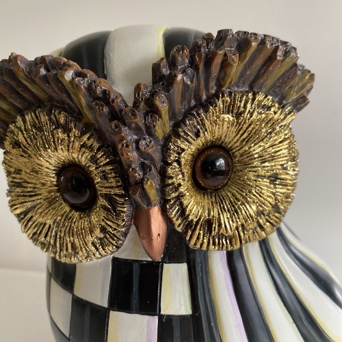 Mackenzie Childs Courtly Stripe and Check Large Owl 9 " Figure New - Picture 4 of 12