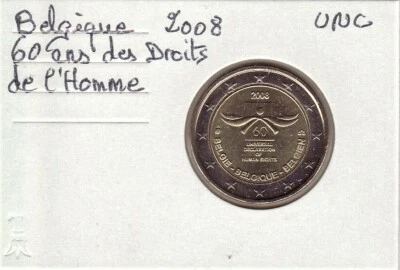 2 Euro BELGIQUE 2008 - DECLARATION Des DROITS De L'HOMME", 2 € Commémorative UNC - Photo 1/2