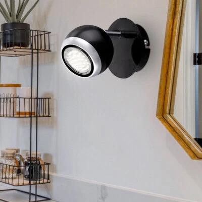 Lampe Murale Spot Lumière De Couloir Anneau Chromé Noir LED Projecteur Réglable - Photo 1/4