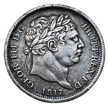 1817 English King George III Silver Shilling Coin Great Britain