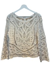 Ecru Cream Boho Crochet-knit Jumper Size S New Without Tags