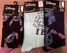3 Pair Of Disney Lilo  Stich  Stich  Crew Socks Shoe Size: 9-13, New With Tags 