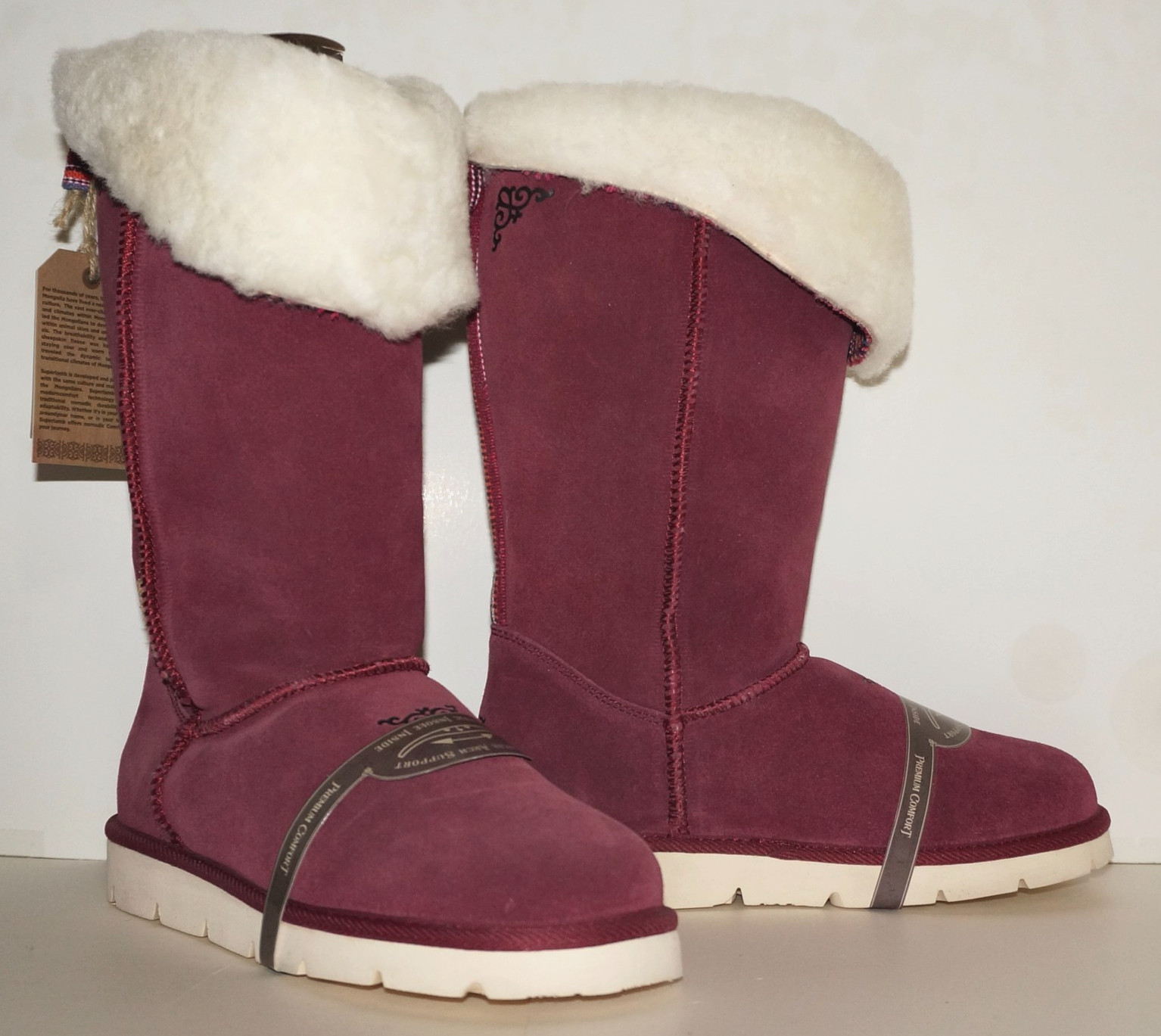 SUPERLAMB Burgundy Sheepskin Leather MONGOL 19-640 Boots US 8