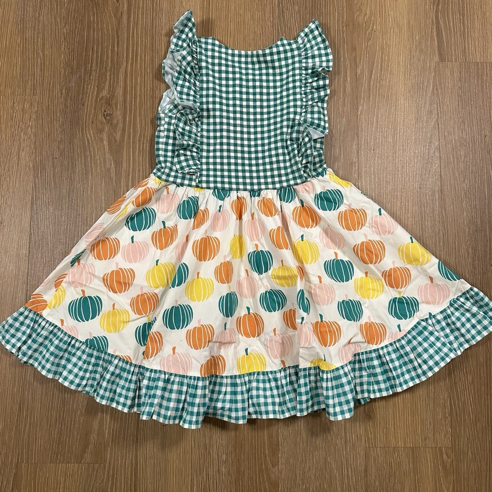 Eleanor Rose Girls Pumpkin Dress Size 8 Fall Gingham Ruffle Pockets Boutique - Image 4 of 4
