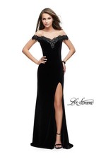 La Femme 25591 Black  Velvet Lace Gala Party Gown Dress sz 10 NWT SALE!