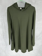 Yelete Women’s Tunic Swing Top Sz L Army Green Long Sleeve Pockets Hooded