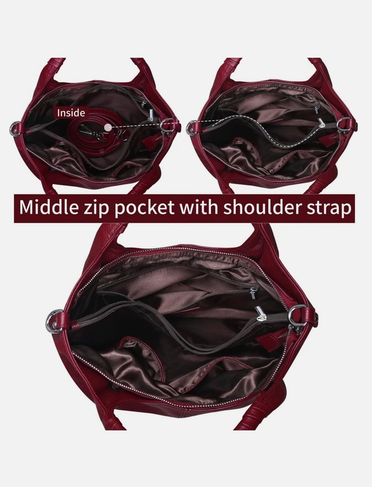 Bolso de mano de cuero genuino para mujer, bolso de hombro mediano  Foto 3 de 3