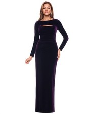 X By Xscape Womens Boat-Neck Long-Sleeve Velvet Slit Ruched Dress Gown Purple 10