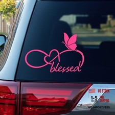 Blessed Butterfly Infinity Heart Decal   8.6  x 5.8" Waterproof Vinyl Pink