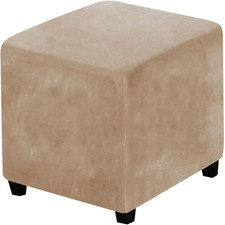 Velvet Ottoman Cover Square Stretch Pouf Ottoman Cover Thick Ottoman Slipcover S
