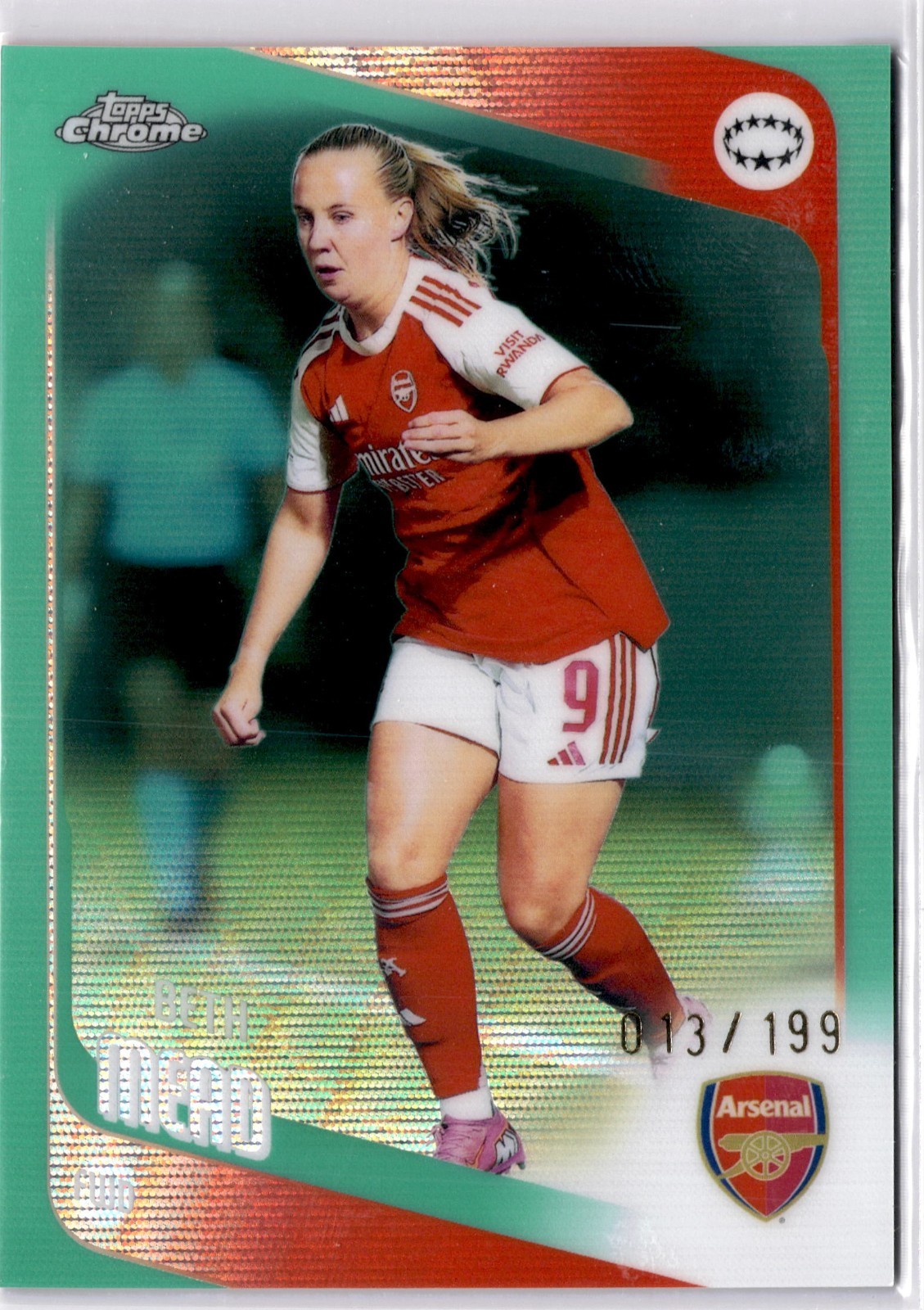 Beth Mead 2025-26 Topps Chrome Women's Aqua Wave #100 Arsenal #013/199