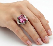 GENUINE 6.10 Cts PINK TOPAZ SOLITAIRE RING SOLID .925 STERLING SILVER - NWT