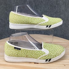 Lands End Shoes Womens 8.5 M Slip On Round Toe Comfort Canvas Polka Dots Green