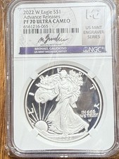 2022 W $1 PROOF SILVER EAGLE NGC PF70 UCAM Advance Releases Gaudioso Signed Rare