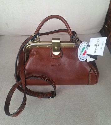 Gianni Conti Italian Leather Frame Doctor Bag/ Light Brown/ Structured Satchel