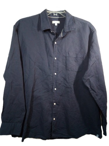 Peter Millar Shirt Men XXL Blue Linen Blend Pleated Long Sleeve Button Up