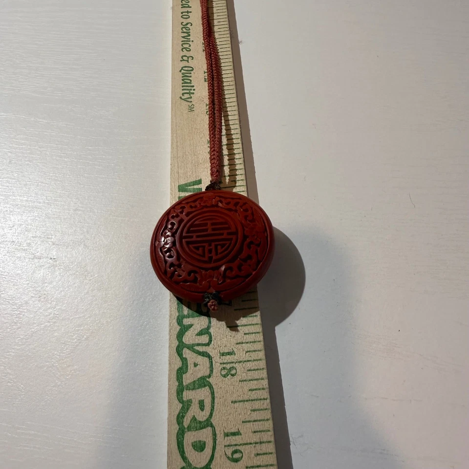 Collar Colgante Estilo Cinabrio Tallado Rojo Vintage - Floral Buena Fortuna Foto 3 de 3