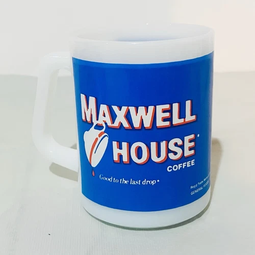 Vintage Anchor Hocking Fire King MAXWELL HOUSE Milk Glass Mug
