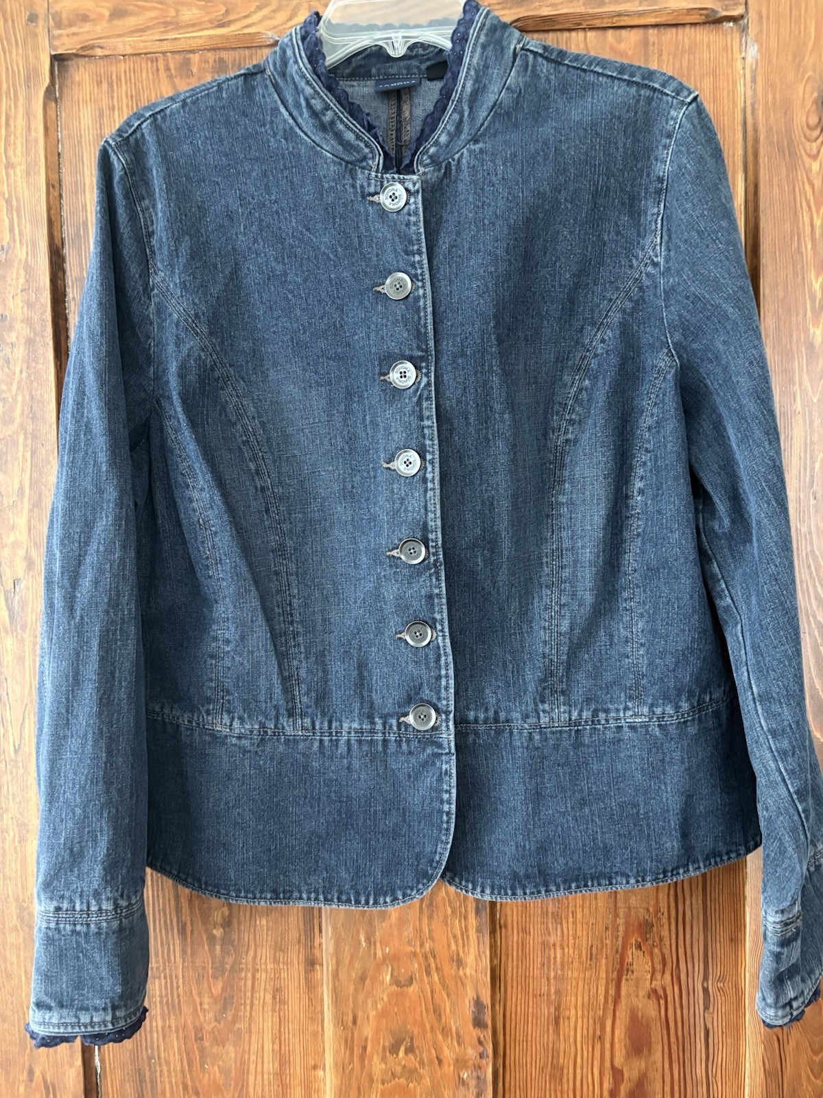 Sonoma Blue Denim Jeans Jacket Eyelet Trim Size XL Dark Wash