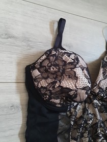 Ann Summers Black & Nude Lace  & Mesh Corset Back Babydoll Dress Size 18