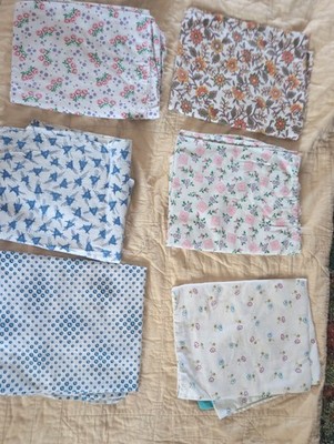 Vintage Feed Sack Fabric Lot of 6 Cotton Floral & Novelty Prints 34'' x 19''...